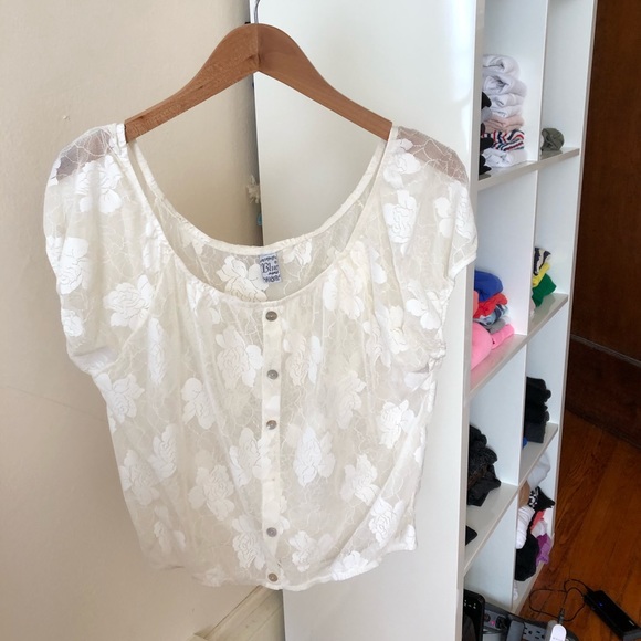 Blue Night White Lace Wide Scoop Blouse - Picture 4 of 5